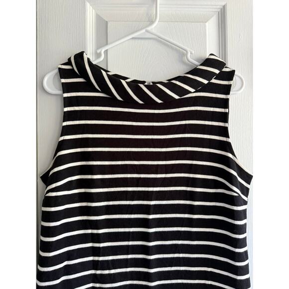 Talbots Mockneck Knit Sleeveless Black White Stripe Shift Dress size medium - Picture 3 of 8